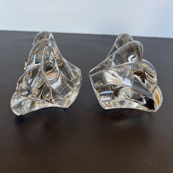 Pair of Crystal Glass Candlesticks in a Floral Design - Picture 5 of 13